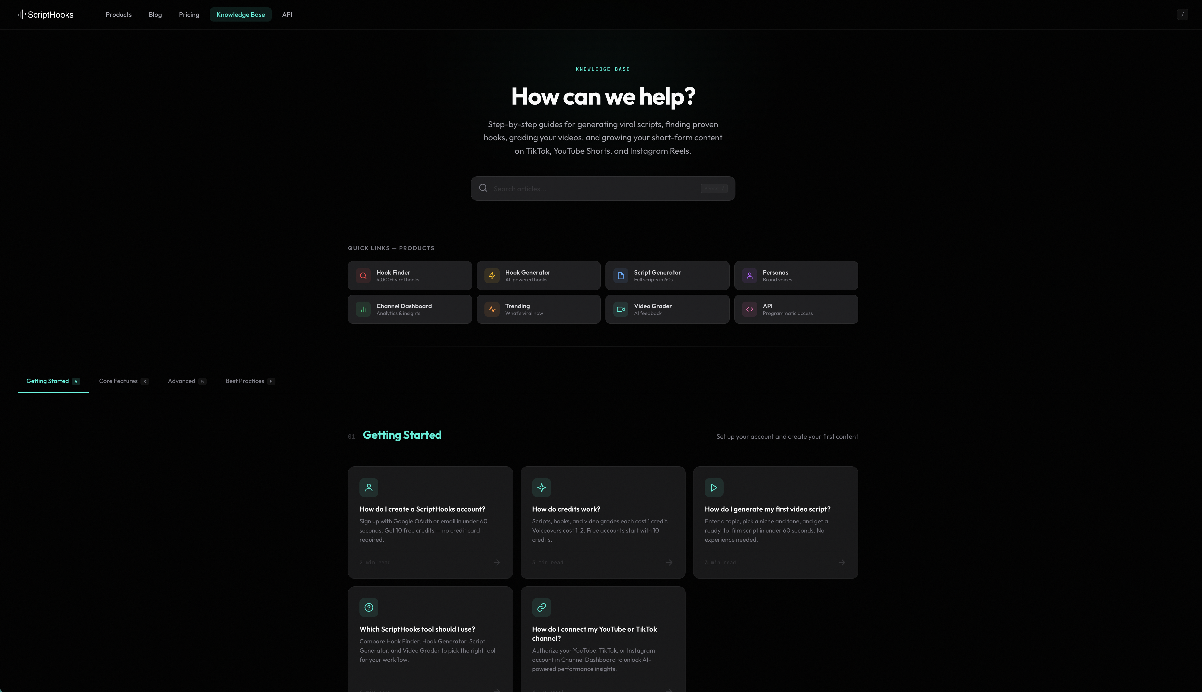 ScriptHooks Knowledge Base with 25+ help articles