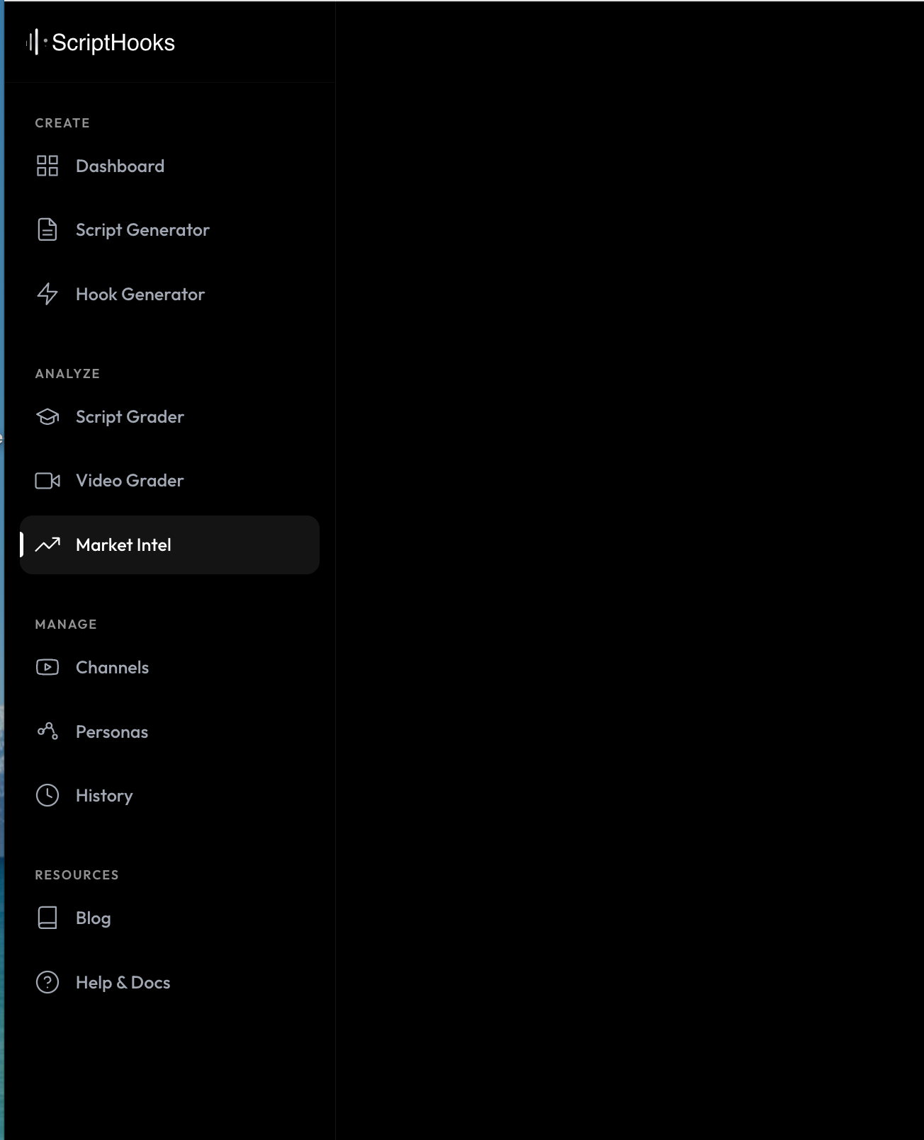 Unified sidebar navigation with Create, Analyze, Manage, and Resources groups
